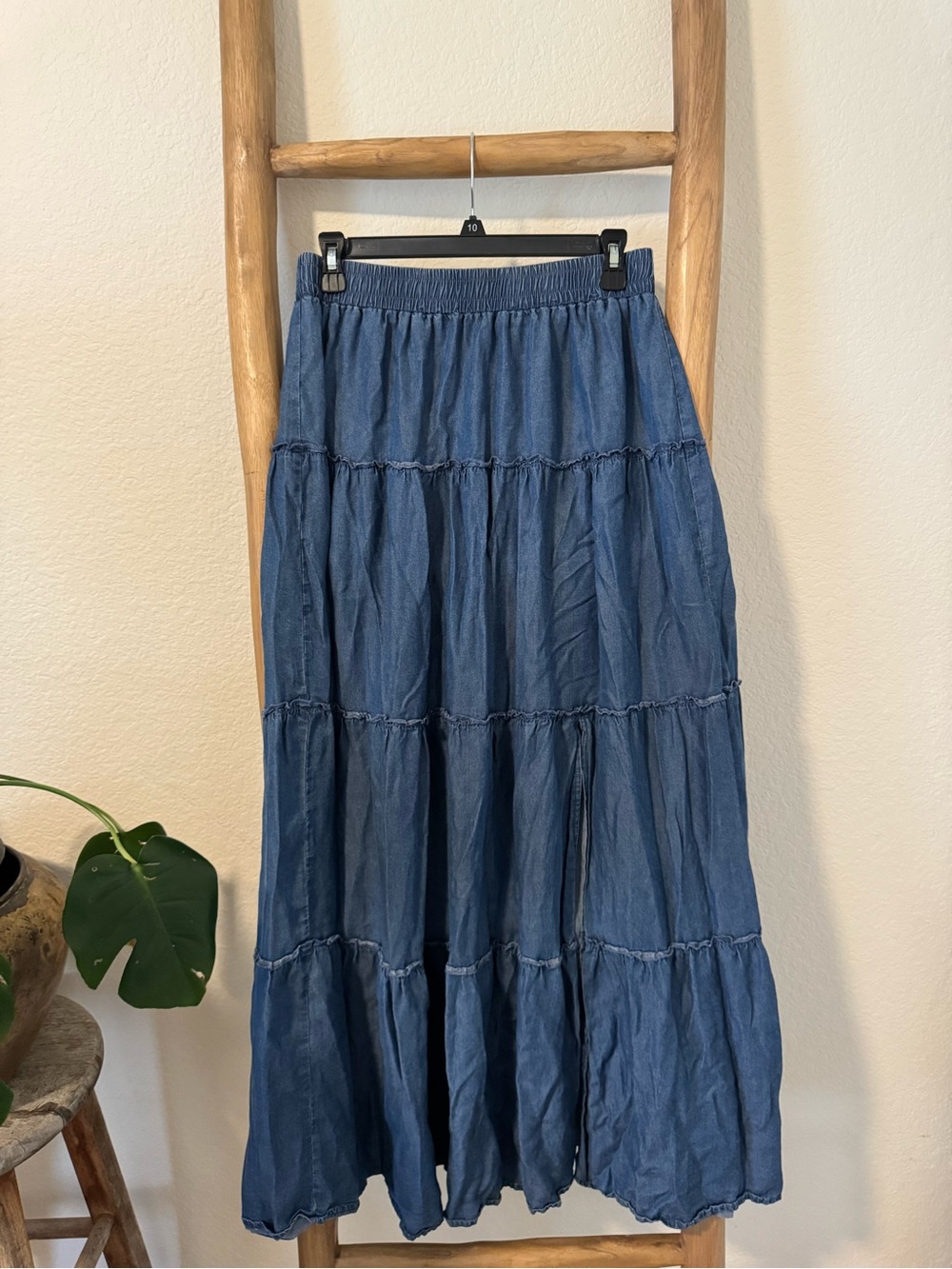 Blue tiered maxi skirt